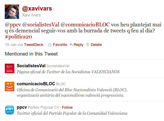 @ppcv @socialistesVal @comunicacioBLOC vos heu plantejat mai q és demencial seguir-vos amb la burrada de tweets q feu al dia? #politica20